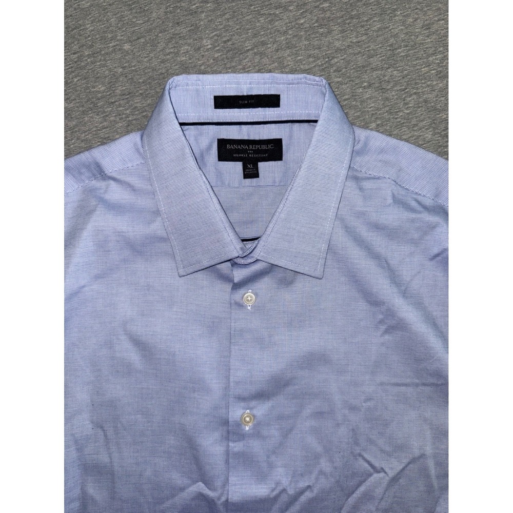 Banana Republic Button Down Mens XL‎ Blue Wrinkle Resistant Slim Fit Long Sleeve
